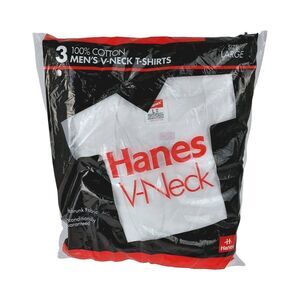 Hanes V-Neck White T-Shirts 3 Pack Men's Size Large USA 1992 NOS Vtg
